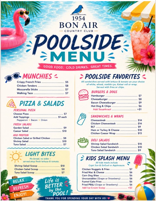 Pool Season Menu 2026